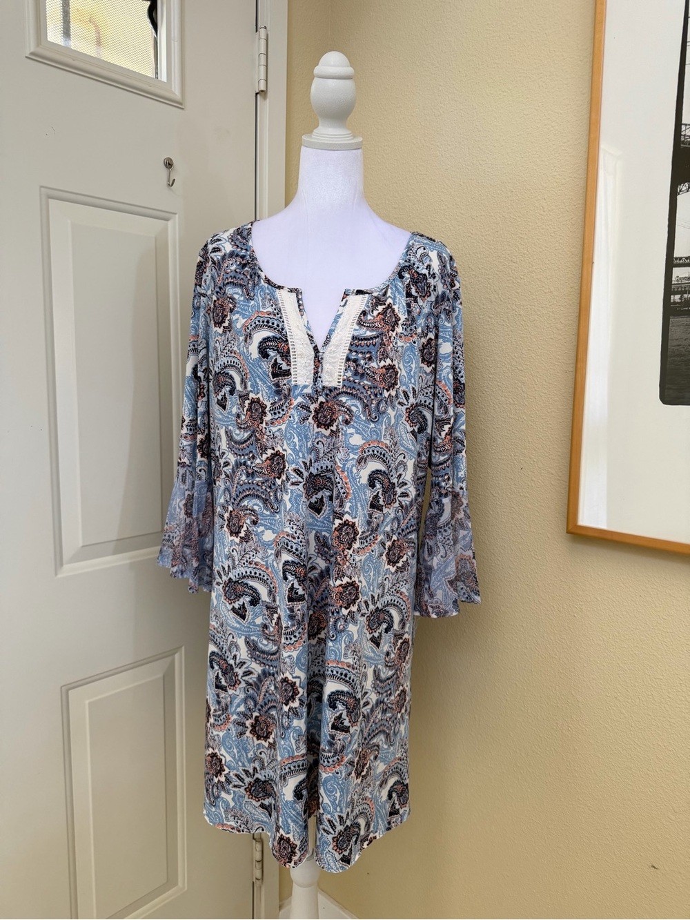 Perseption Women Sky Blue Paisley Print Midi Dress Size 1X